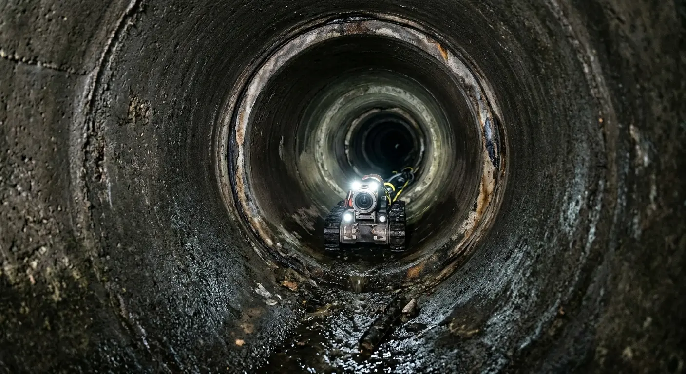 Robotic sewer camera inspecting pipe interior for Drain Snake Service in East Buffalo